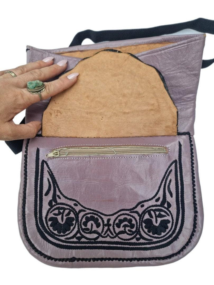 Moroccan Berber Leather Bag | Handmade Embroidered Boho Crossbody Purse