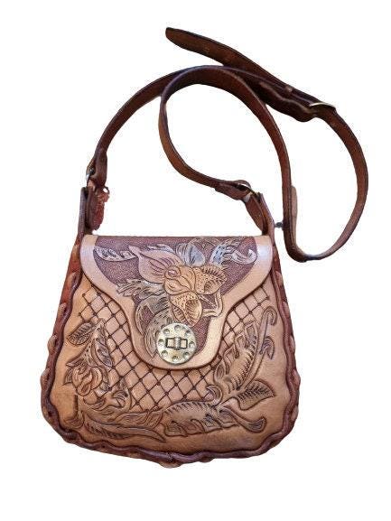 Vintage Tooled Leather Horse Purse, Floral Rose Western Saddle Bag