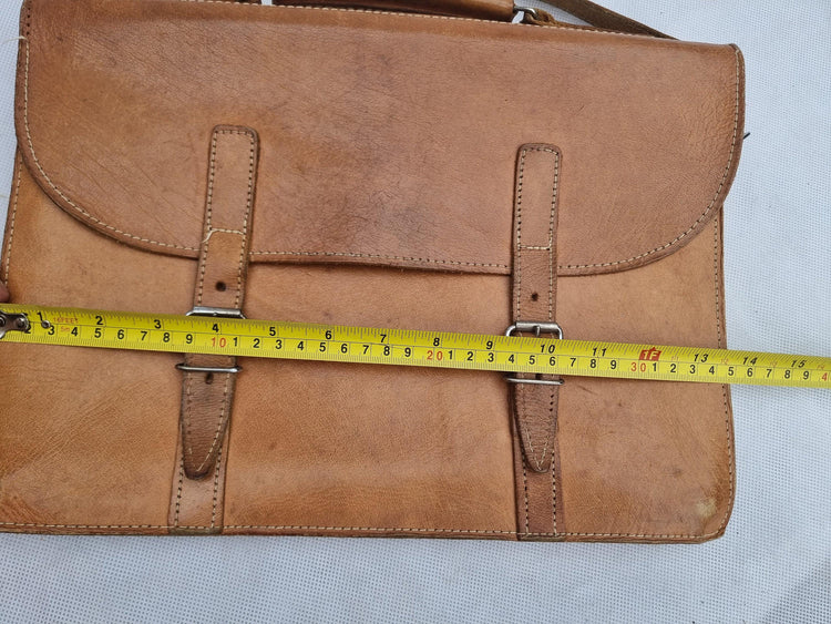 Vintage 70s Leather Messenger Bag: 15" Laptop Briefcase