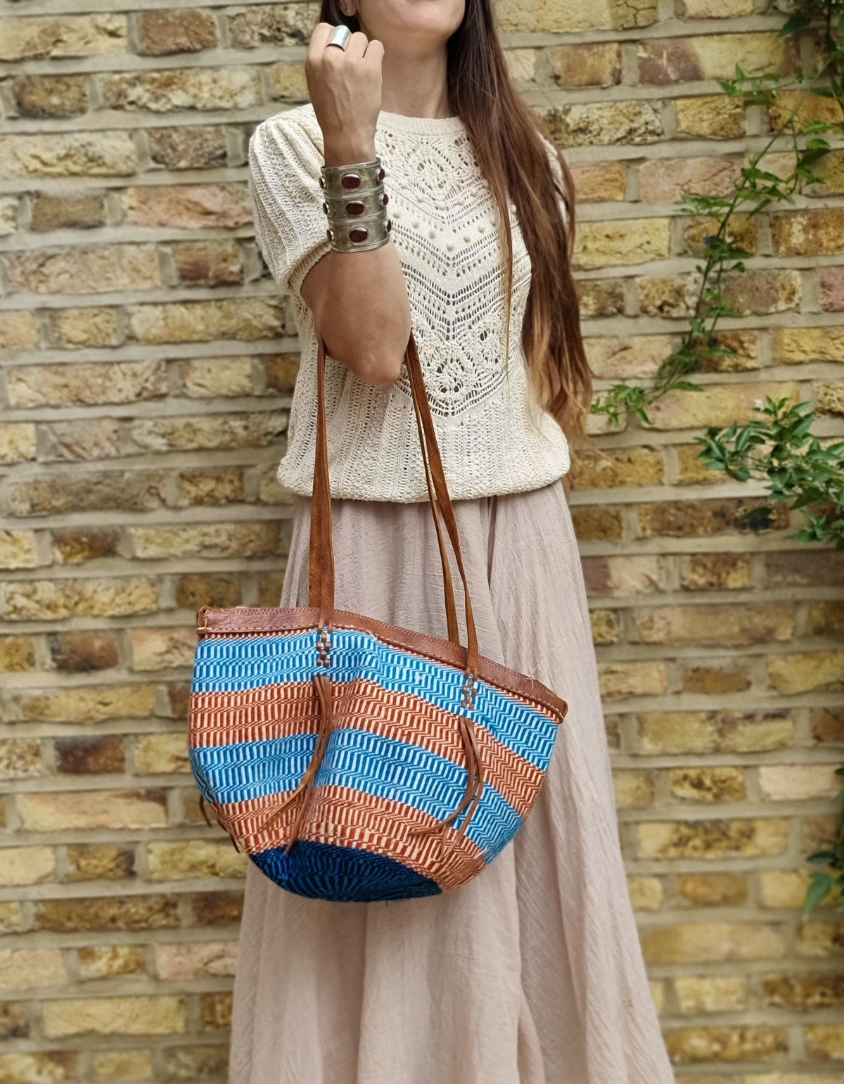 Vintage 70s Sisal Bucket Bag: Large Woven Straw & Leather Kiondo