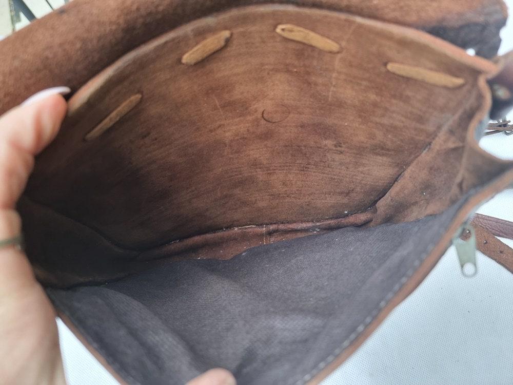 Vintage Braided Leather Bag, Dark Brown Western Crossbody Purse, Heart Leather Handbag, Boho Hippie Fringe Bag, Rustic Shoulder Bag