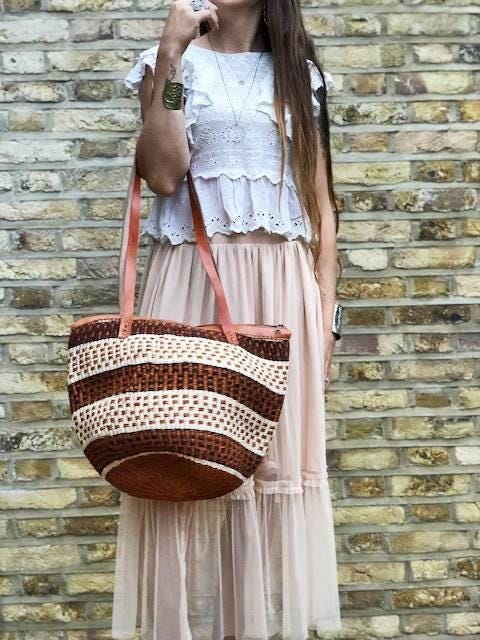 Large Woven Sisal Bucket Bag | African Leather Shopper | Boho Hippie Market Bag | Kenya Basket | Summer Beach Tote | Ethnic Handbag