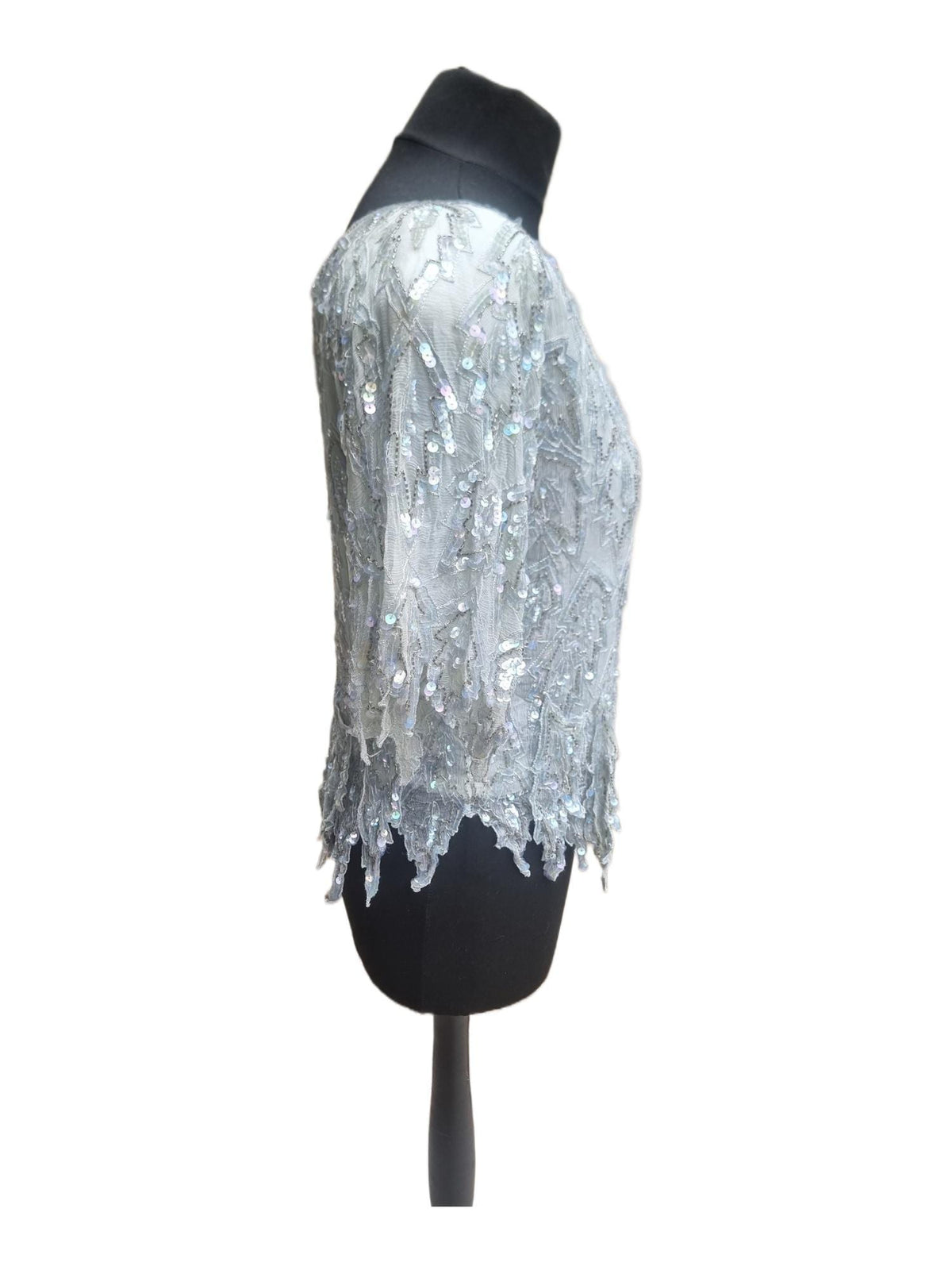 1980s Sequin Silk Blouse: Vintage Beaded Party Top, Size M