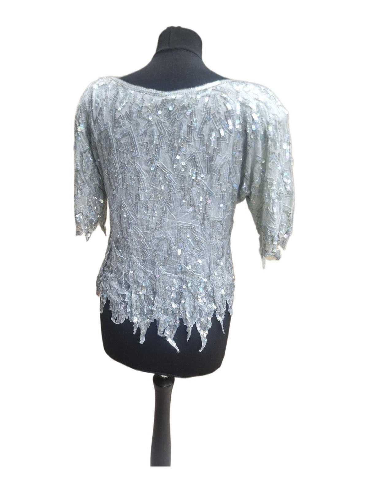 1980s Sequin Silk Blouse: Vintage Beaded Party Top, Size M