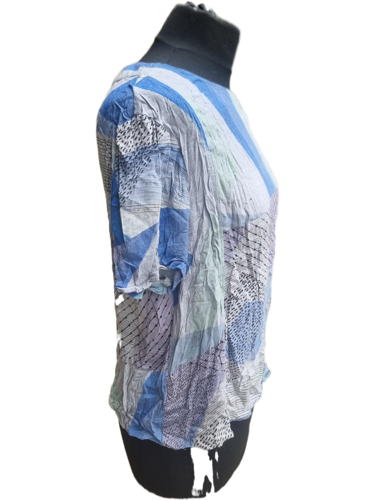 Vintage 1980s Geometric Blouse, Blue Black Retro Top, 80s Colour Block Shirt, Oversized Viscose Blouse, Retro Festival Top UK 14