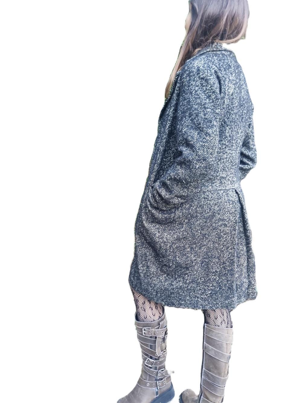 Comptoir des Cotonniers Tweed Coat Houndstooth French Designer Jacket Vintage Y2K Wool Midi Coat Women