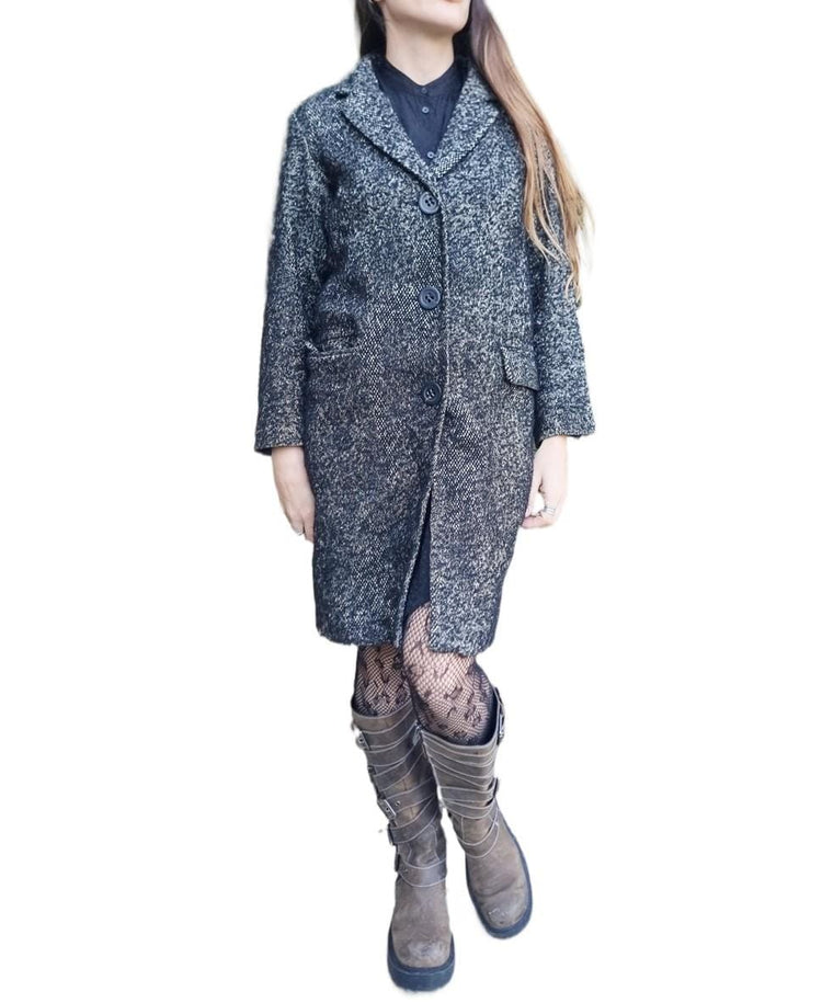 Comptoir des Cotonniers Tweed Coat Houndstooth French Designer Jacket Vintage Y2K Wool Midi Coat Women