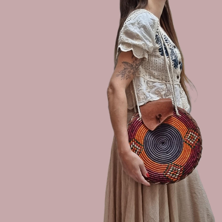 Woven Sisal & Leather Bucket Bag: Handmade African Boho Tote