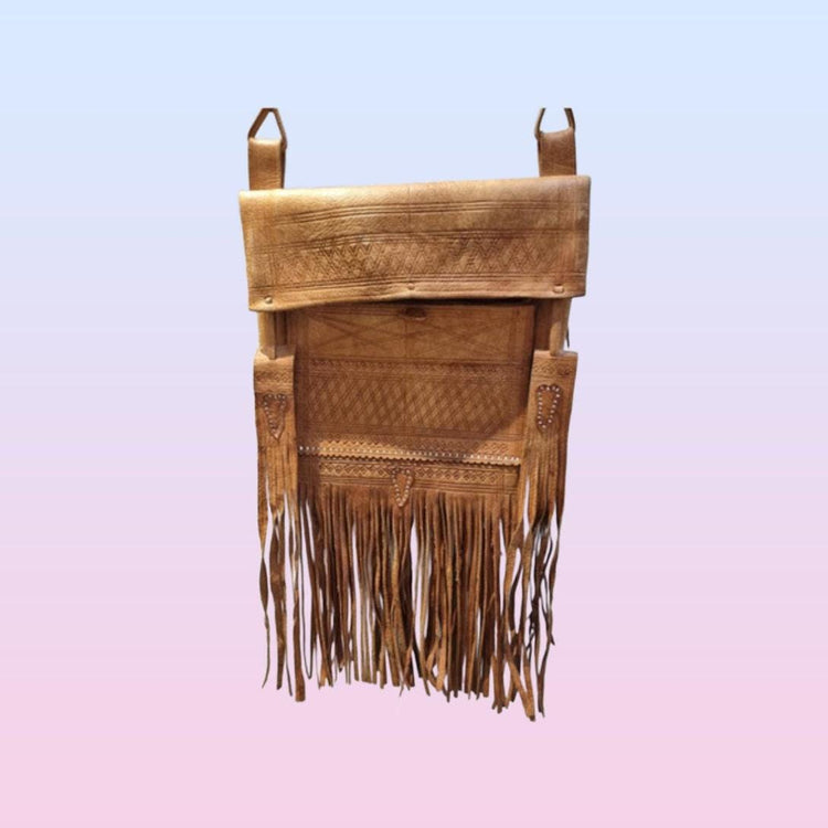 Vintage Leather Fringe Bag: Berber Design, Handmade Moroccan Purse