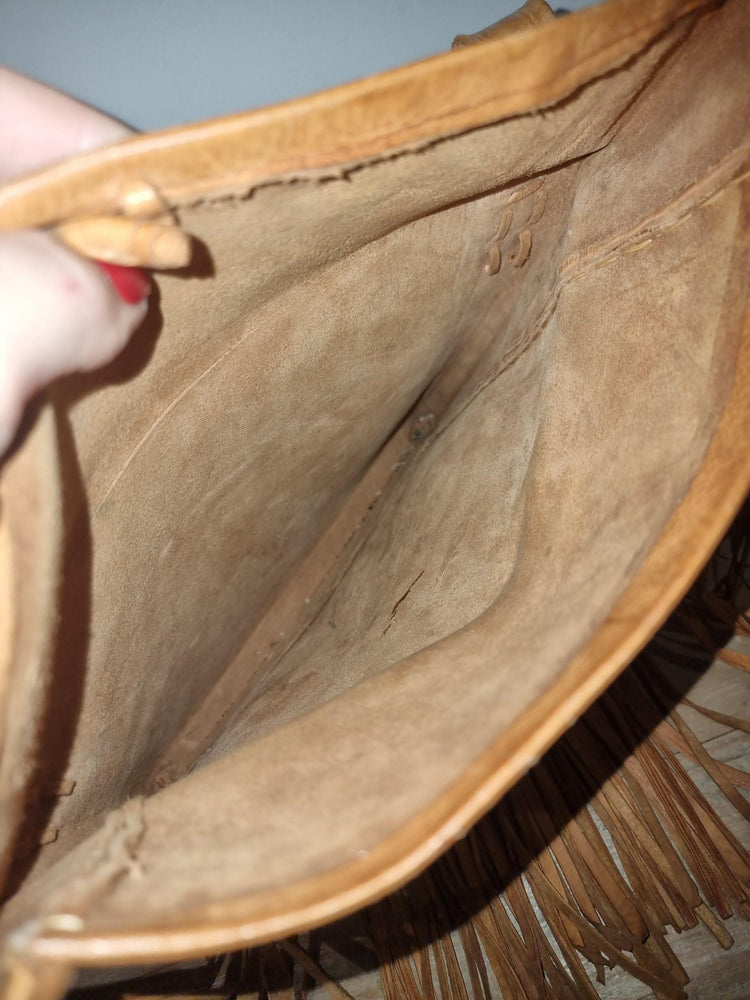 Vintage Leather Fringe Bag: Berber Design, Handmade Moroccan Purse
