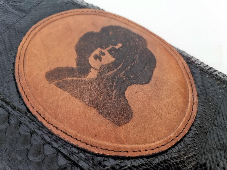Art Nouveau Snake Leather Clutch Bag | Vintage Victorian Lady Hand Painted Purse | Gothic Boho Evening Bag | Unique Handmade Leather Bag