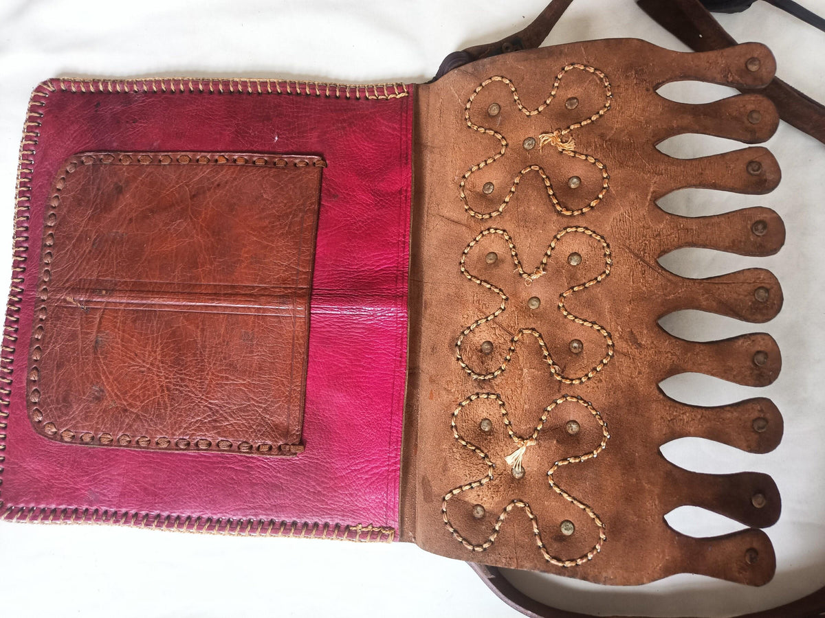Unique Moroccan Gypsy Coins Leather Bag, Large Crossbody Purse, Artisan Berber Crafts