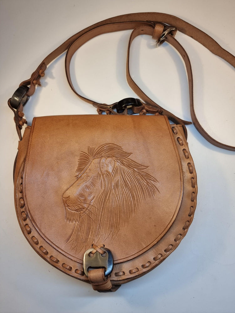 Vintage Lion Leather Bag, Hand Tooled Safari Crossbody Purse, African Western Shoulder Bag, Boho Leather Handbag, Lion Lover Gift