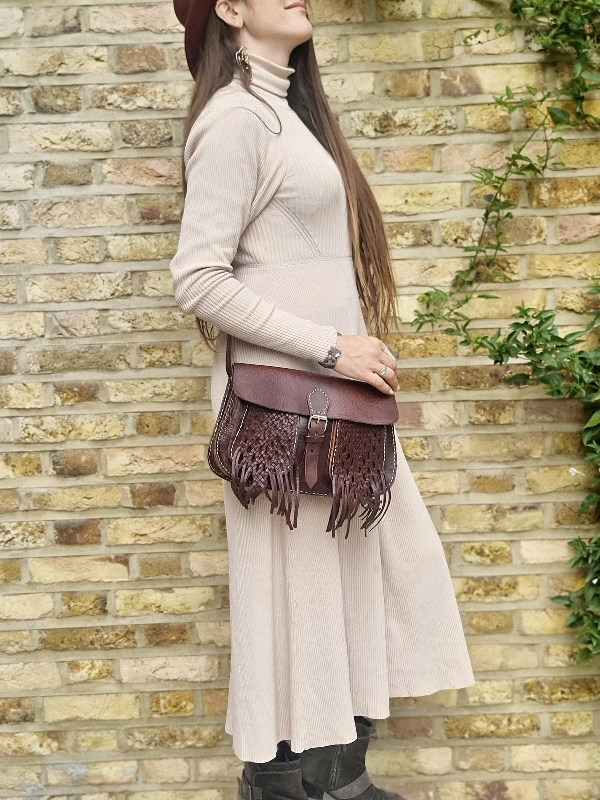 Braided Leather Crossbody Bag: Berber Tassel Purse, Vintage Moroccan Satchel