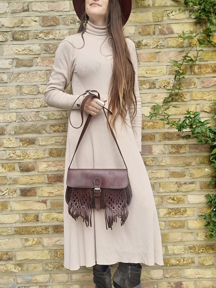 Braided Leather Crossbody Bag: Berber Tassel Purse, Vintage Moroccan Satchel