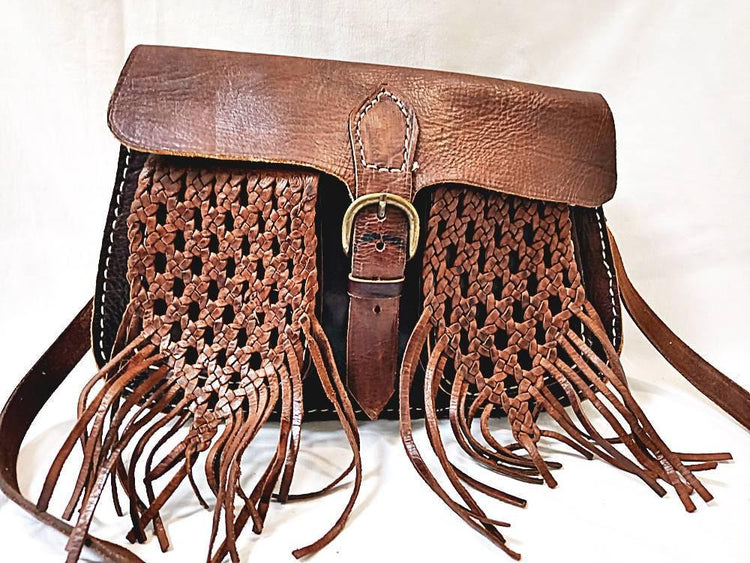 Braided Leather Crossbody Bag: Berber Tassel Purse, Vintage Moroccan Satchel