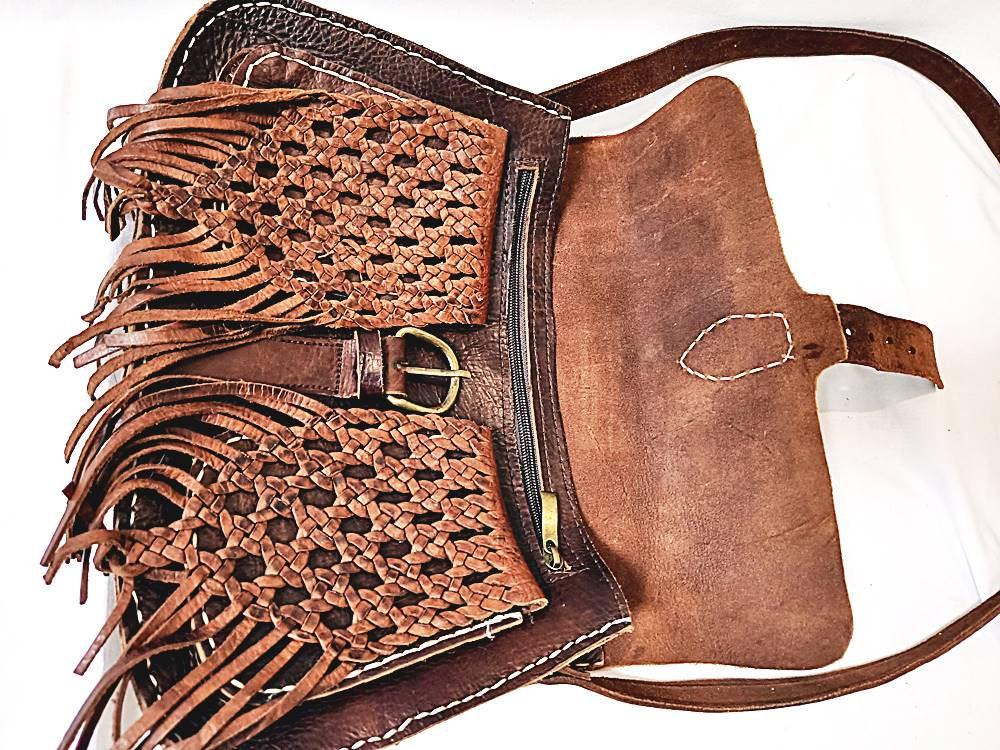 Braided Leather Crossbody Bag: Berber Tassel Purse, Vintage Moroccan Satchel