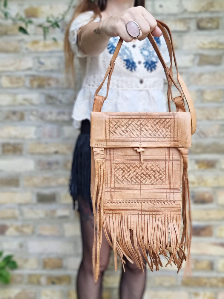 Moroccan tassel leather bag - handmade women's saddle purse