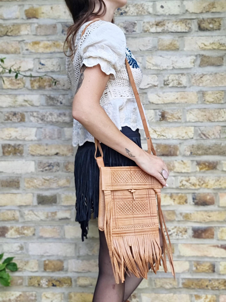 Moroccan tassel leather bag - handmade women's saddle purse