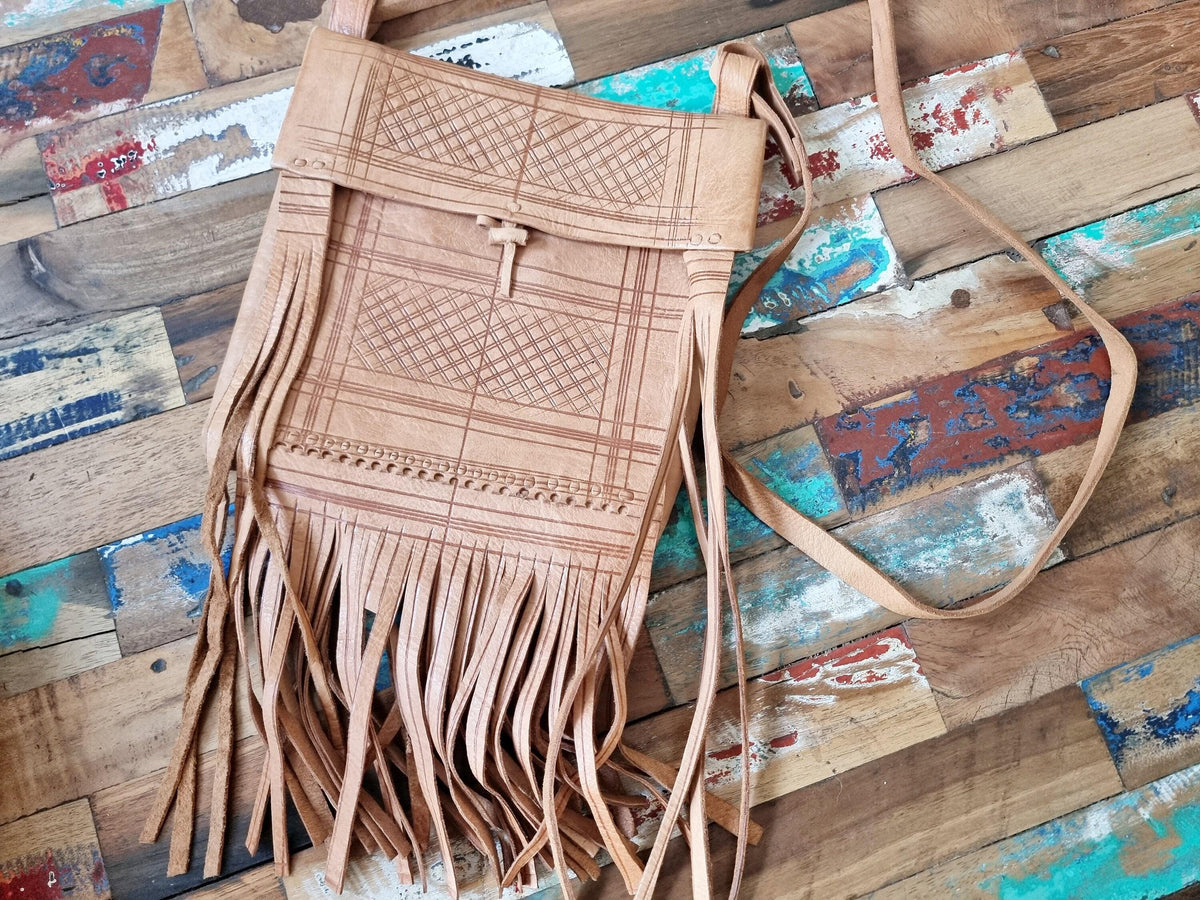 Moroccan tassel leather bag - handmade women's saddle purse