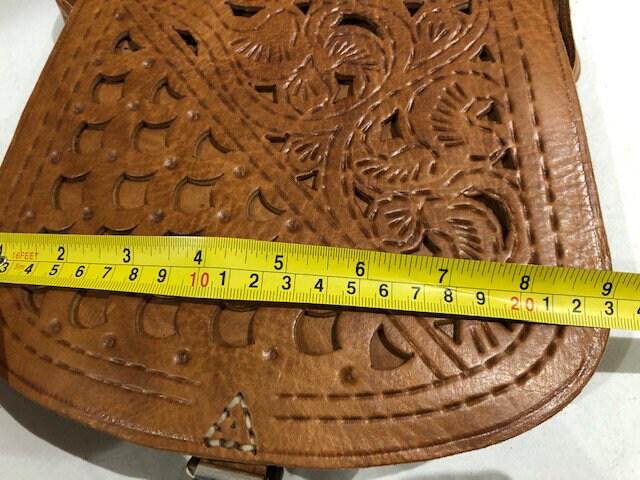 Floral Tooled Leather Crossbody Bag: Handmade Moroccan Boho Purse