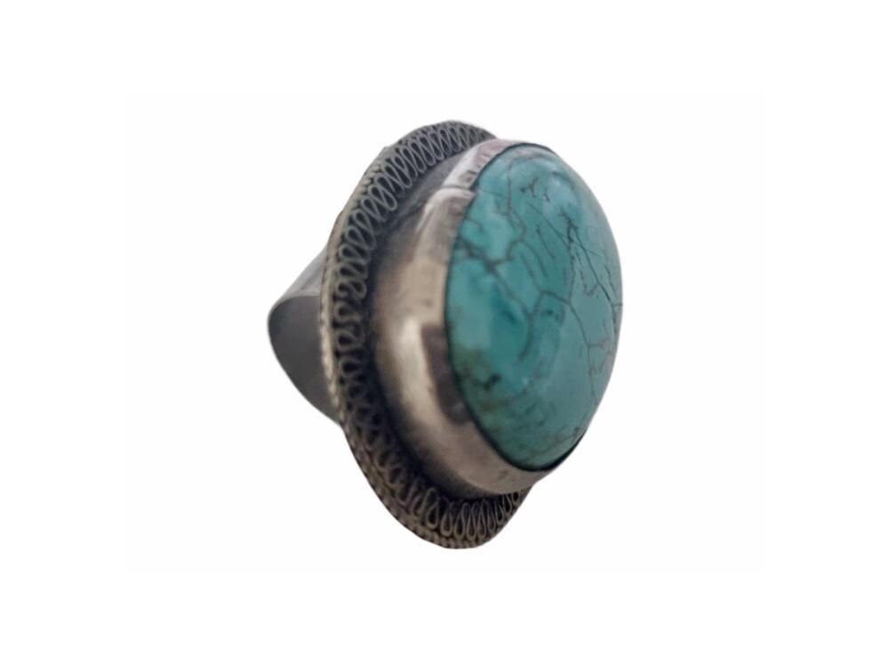 Vintage Turquoise Statement Ring, Adjustable Silver Boho Ring, Tribal Turquoise Ring, Western Jewelry, Native Style Ring, Gift for Her