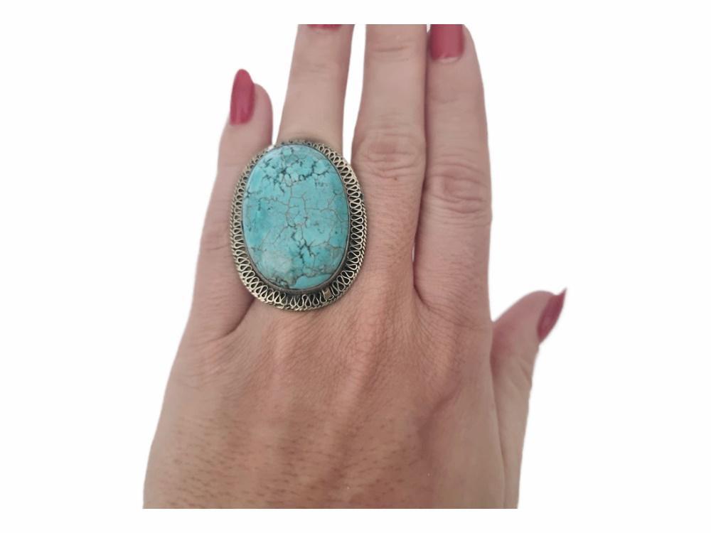 Vintage Turquoise Statement Ring, Adjustable Silver Boho Ring, Tribal Turquoise Ring, Western Jewelry, Native Style Ring, Gift for Her