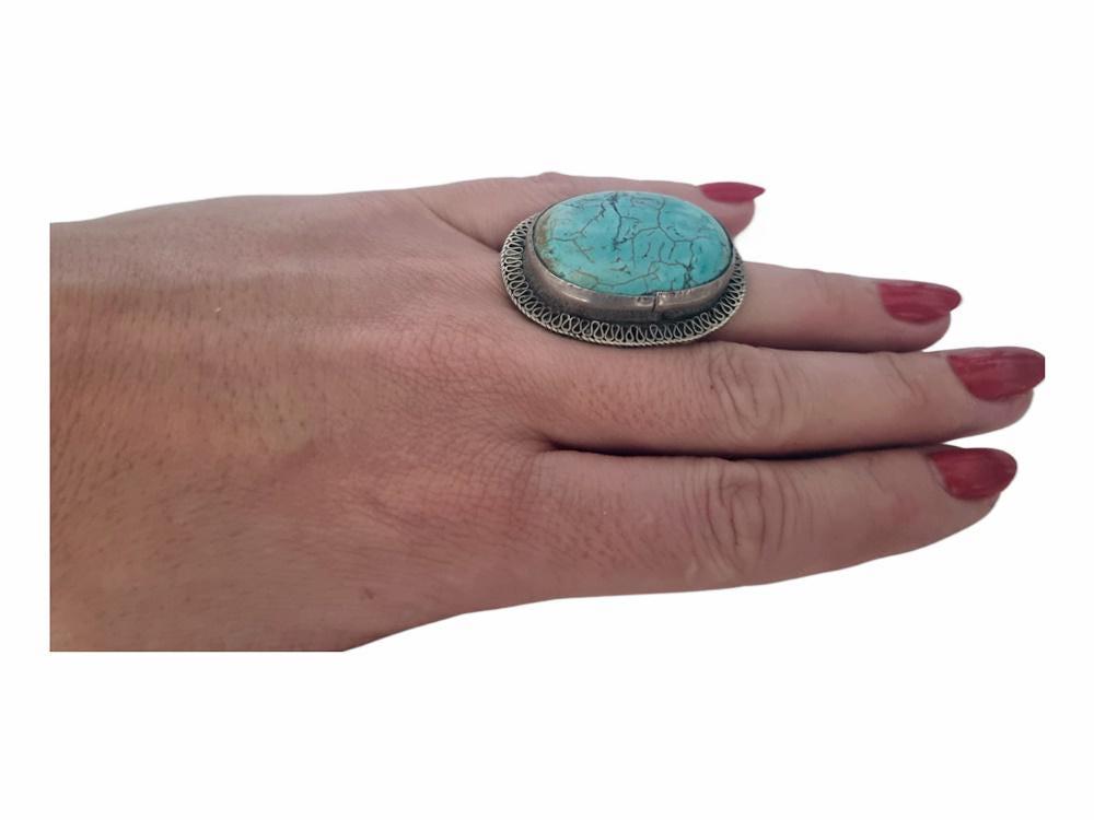 Vintage Turquoise Statement Ring, Adjustable Silver Boho Ring, Tribal Turquoise Ring, Western Jewelry, Native Style Ring, Gift for Her