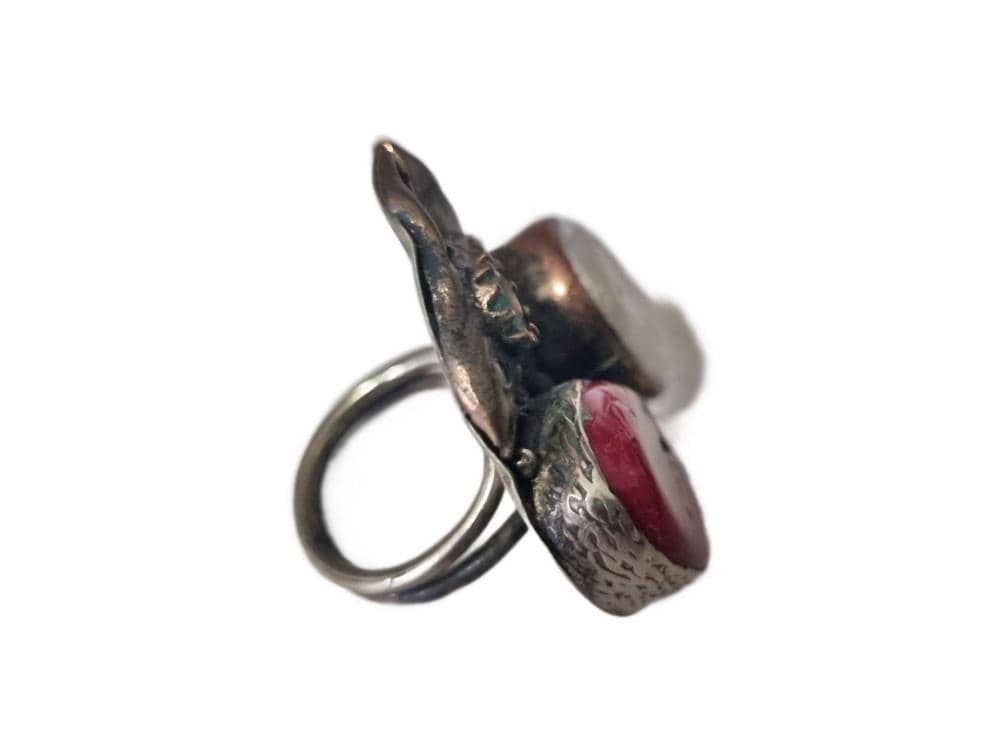 Fish Statement Ring, Handmade Brass Animal Ring, Coral Pearl Gemstone Ring, Boho Tribal Adjustable Ring, Ocean Jewelry Gift for Her