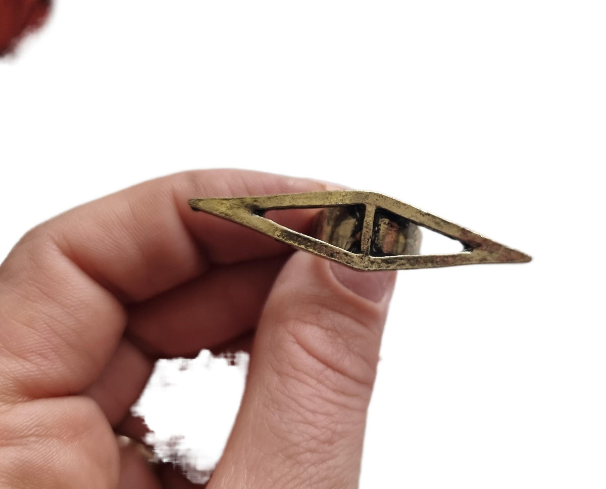 Gold Triangle Double Ring: 80s Art Deco Statement Jewelry