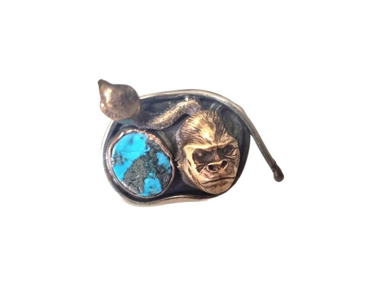 One of a Kind Gorilla Snake Ring, Adjustable Turquoise Gemstone Statement Ring, Handmade Boho Jewelry, Unique Gift for Her
