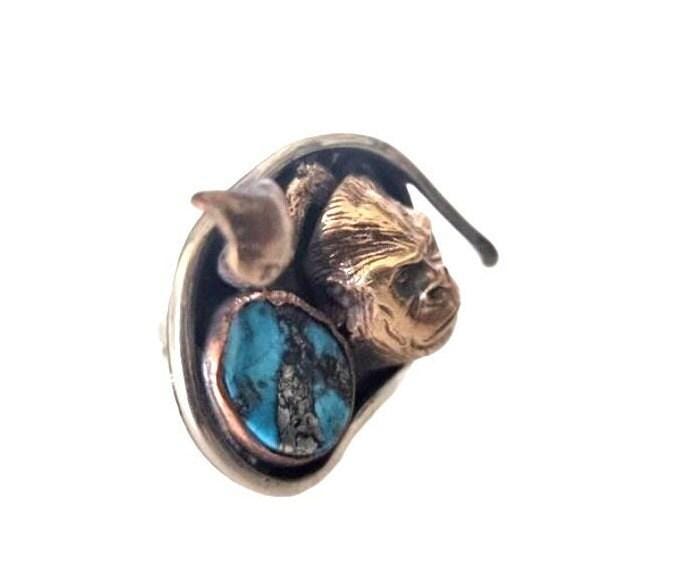 One of a Kind Gorilla Snake Ring, Adjustable Turquoise Gemstone Statement Ring, Handmade Boho Jewelry, Unique Gift for Her
