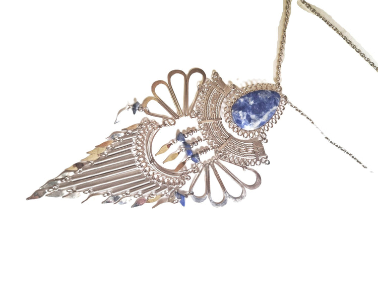 Lapis Lazuli Statement Necklace: Alpaca Silver Boho Jewelry