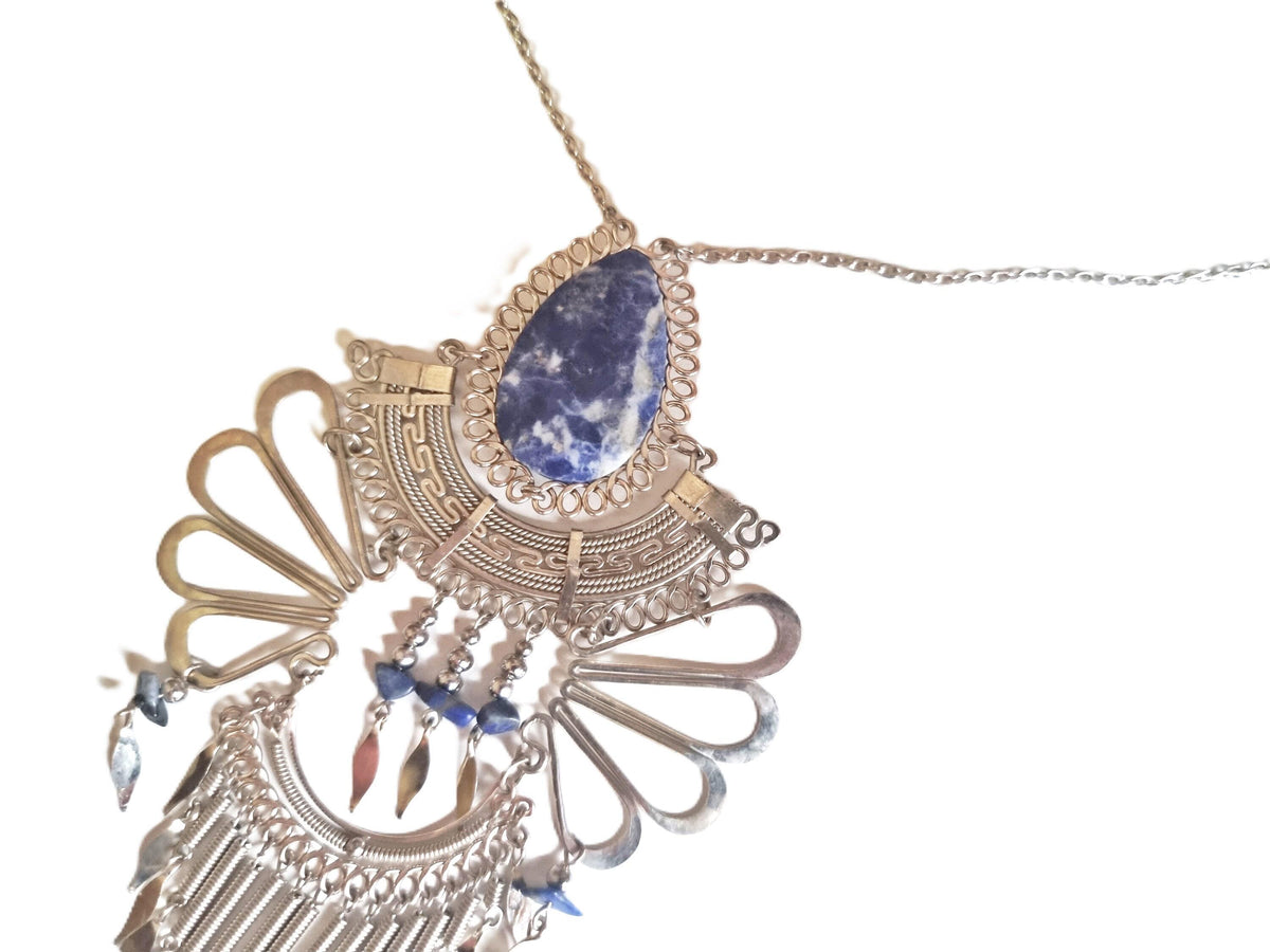 Lapis Lazuli Statement Necklace: Alpaca Silver Boho Jewelry