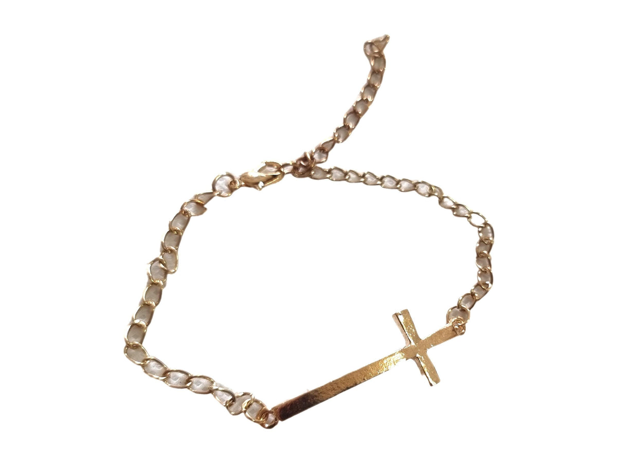 Gold Cross Bracelet – Adjustable Stacking Slider Bracelet, Minimalist Christian Jewelry, Faith Gift for Her or Him