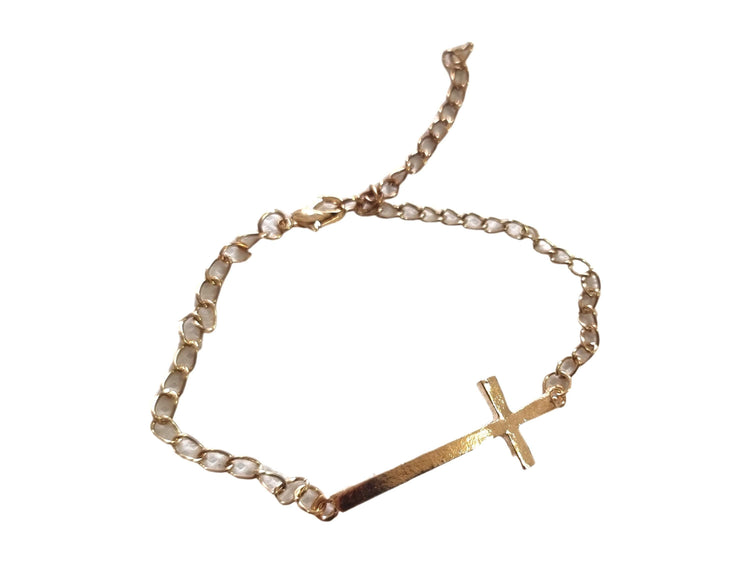 Gold Cross Bracelet – Adjustable Stacking Slider Bracelet, Minimalist Christian Jewelry, Faith Gift for Her or Him