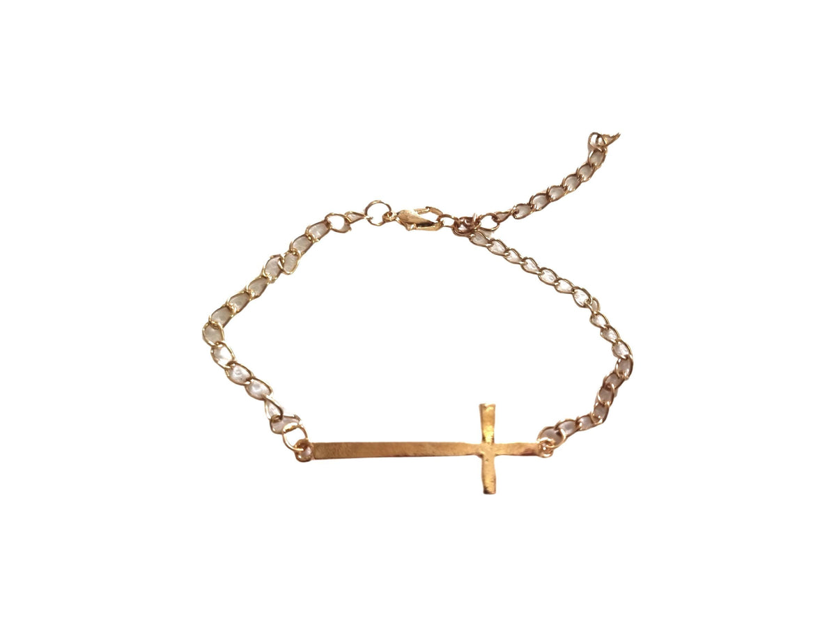 Gold Cross Bracelet – Adjustable Stacking Slider Bracelet, Minimalist Christian Jewelry, Faith Gift for Her or Him