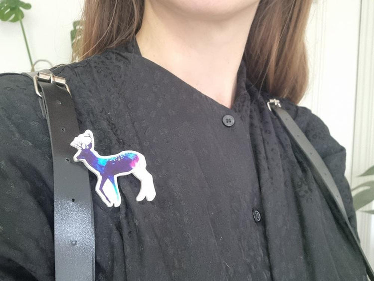 Celestial Deer Brooch: Laser-Cut Galaxy Stag Pin