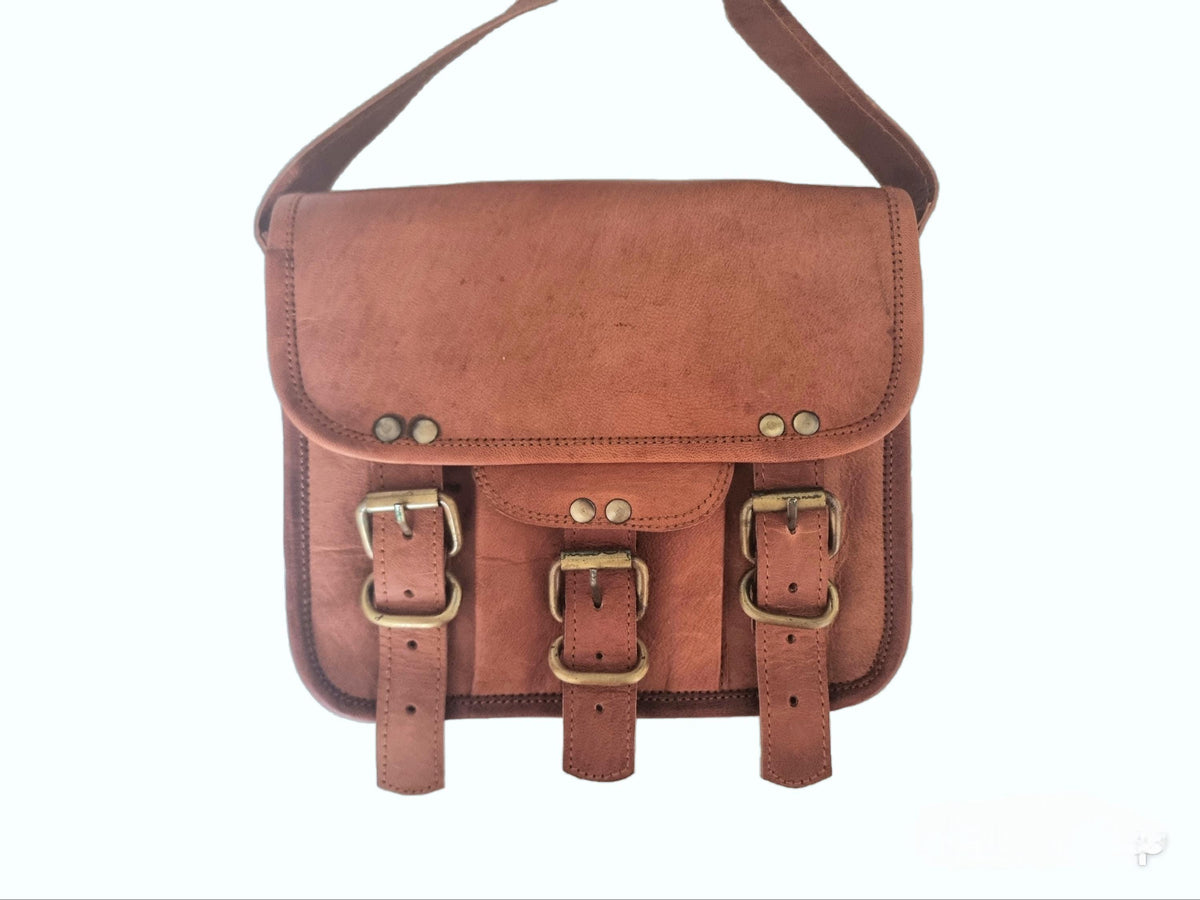 Small Leather Crossbody Bag: Vintage 70s Boho Satchel
