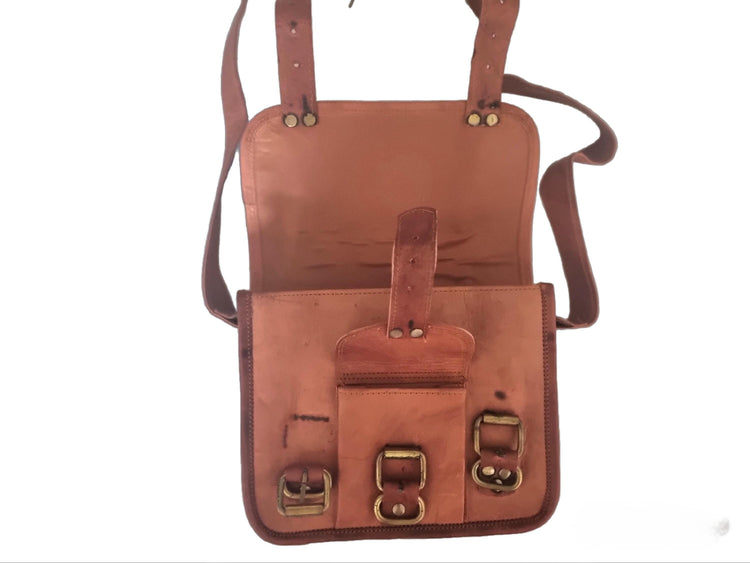 Small Leather Crossbody Bag: Vintage 70s Boho Satchel