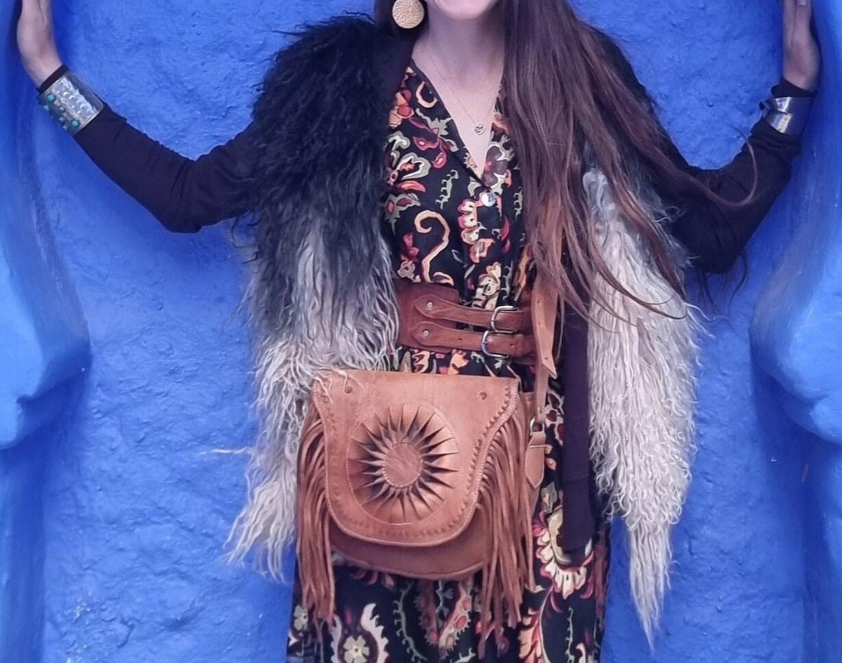Hand Tooled Leather Crossbody Bag: Vintage Western Sun Purse