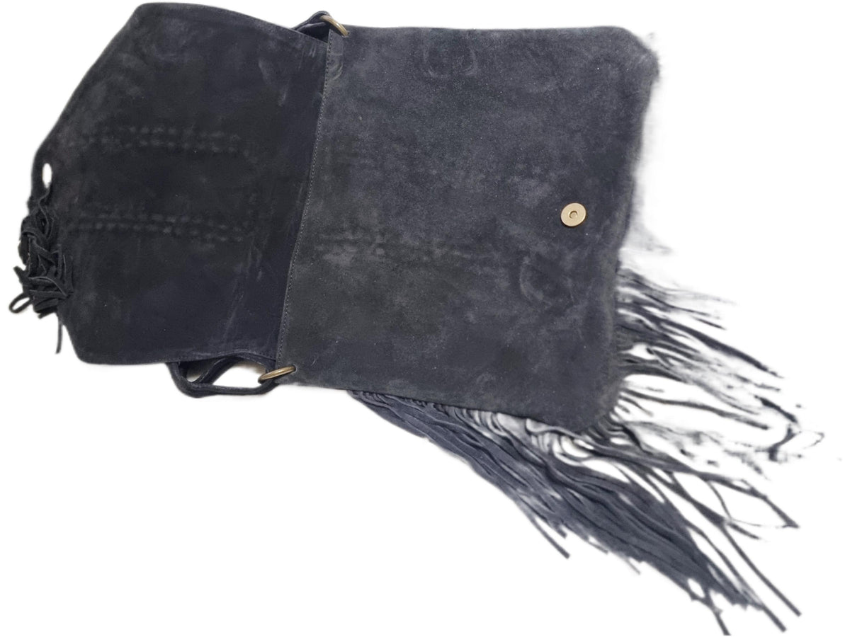 Dusty Pink Suede Fringe Crossbody Bag: Braided Boho Purse