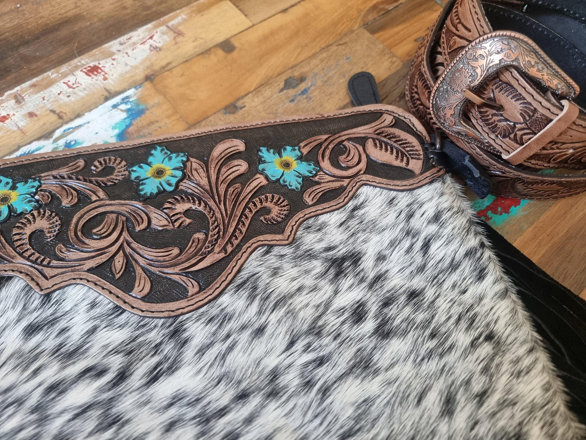Floral Tooled Leather Cowhide Bag: Western Cowgirl Crossbody Purse