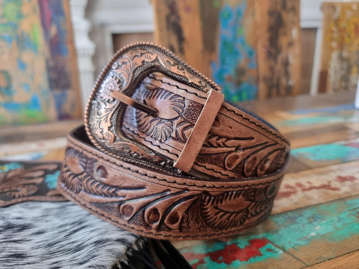 Floral Tooled Leather Cowhide Bag: Western Cowgirl Crossbody Purse