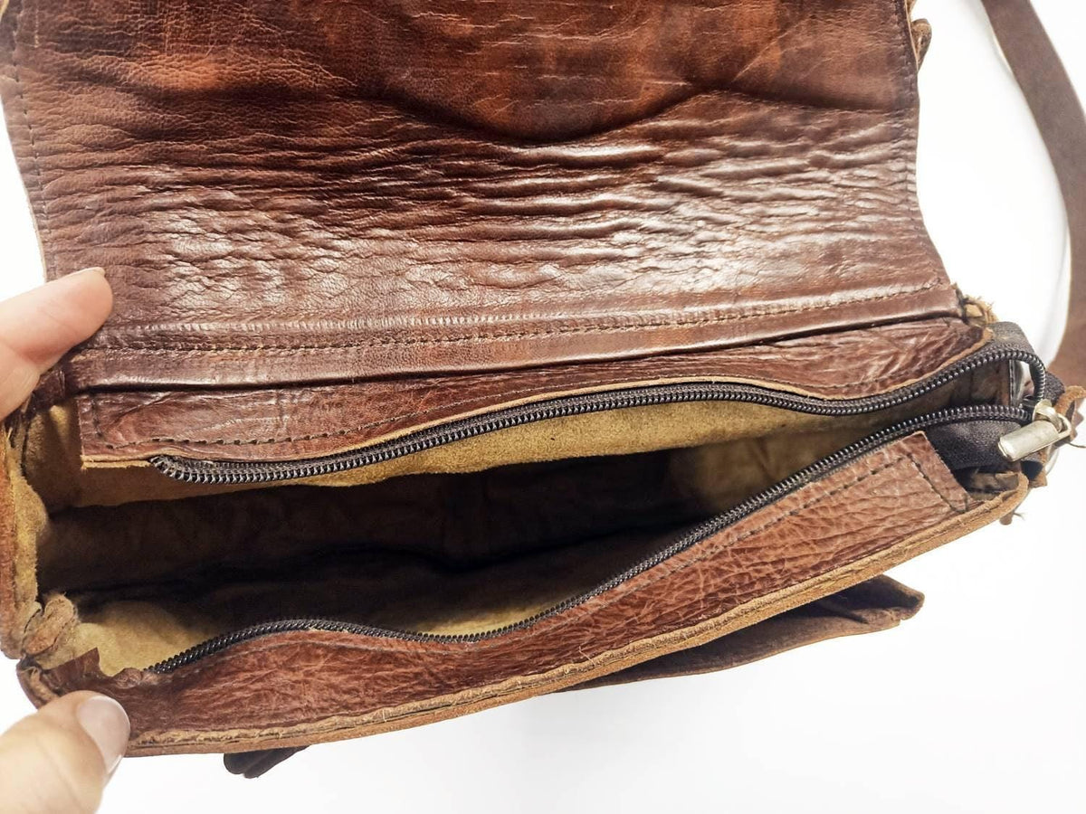 Sunflower Leather Bag, Handmade Boho Crossbody Purse, Embossed Fringe Hippie Handbag, Genuine Brown Leather Festival Shoulder Bag