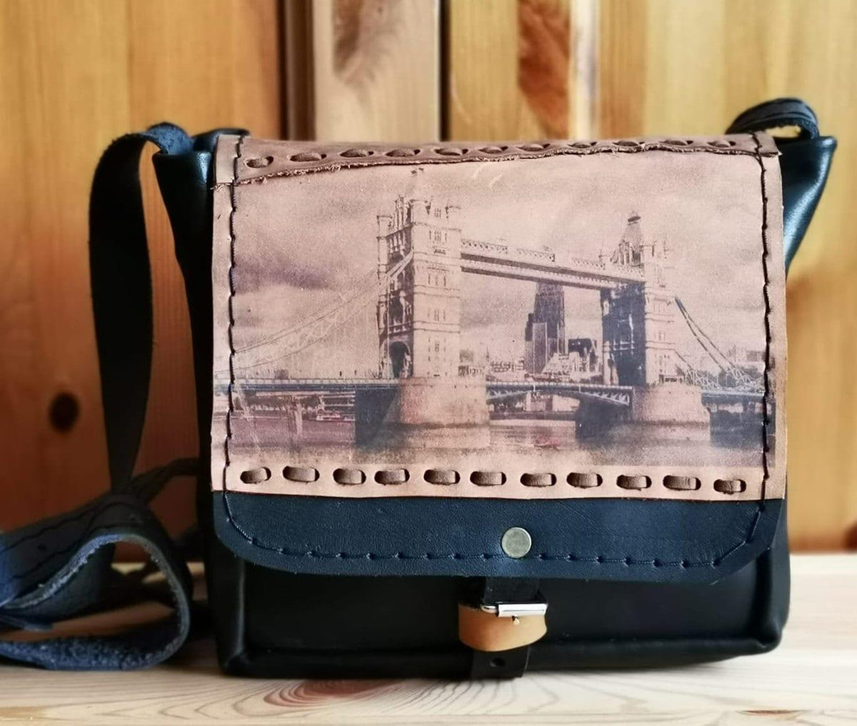 Tower Bridge Leather Saddle Bag: Upcycled London Souvenir