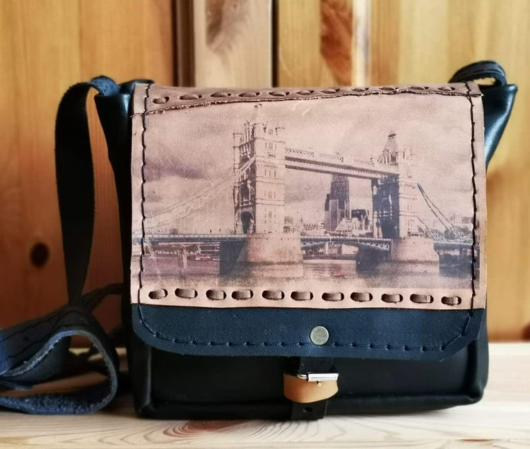 Tower Bridge Leather Saddle Bag: Upcycled London Souvenir
