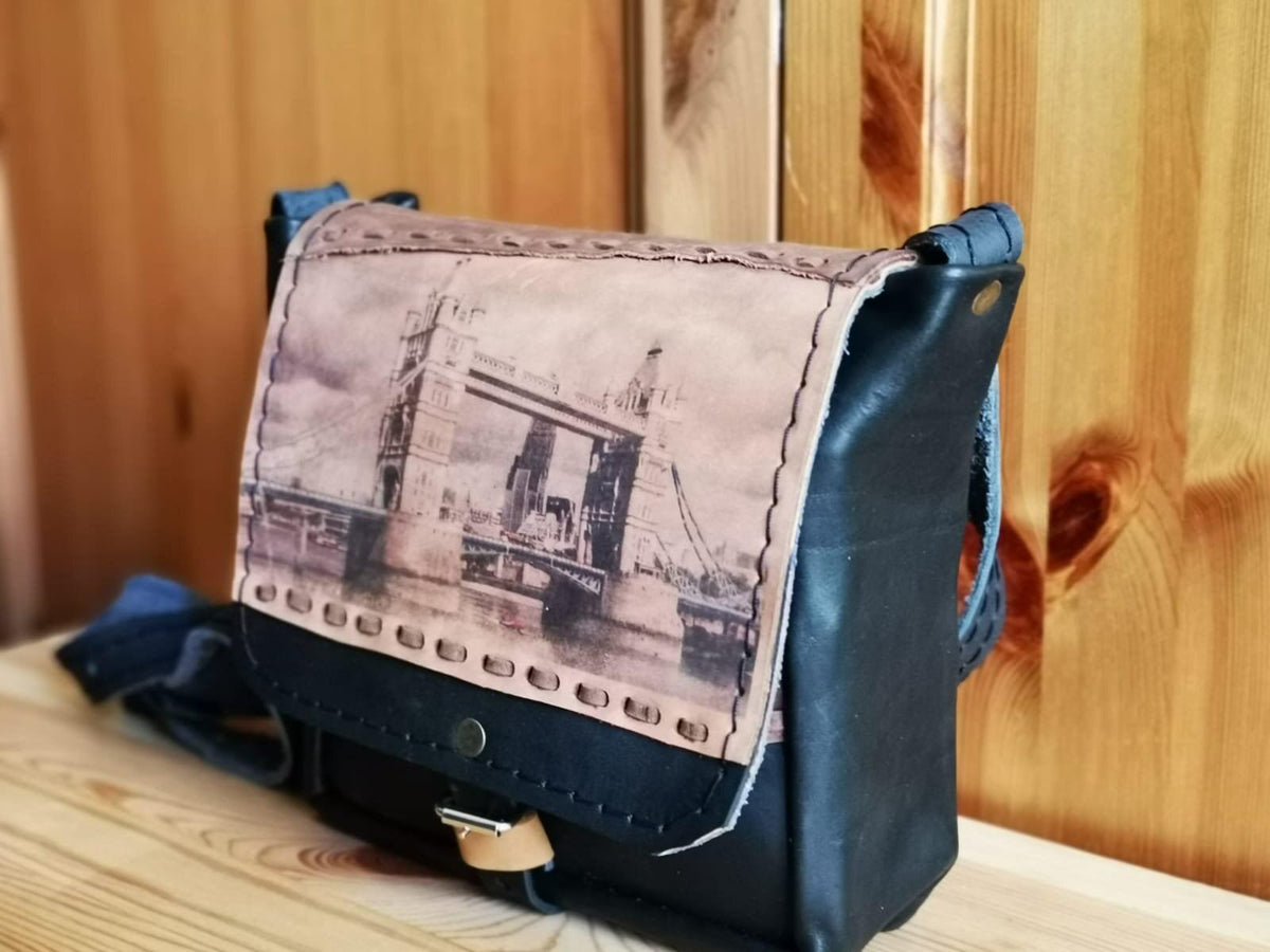 Tower Bridge Leather Saddle Bag: Upcycled London Souvenir