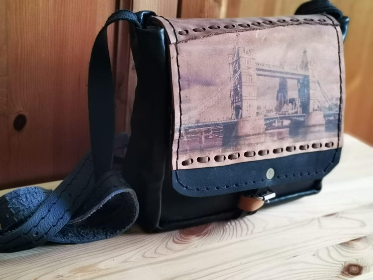 Tower Bridge Leather Saddle Bag: Upcycled London Souvenir
