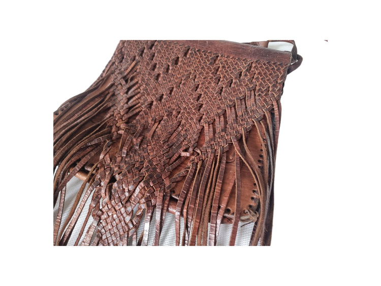 70s Braided Leather Fringe Crossbody Bag: Western Boho Purse